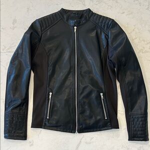 A.N.A. Black Faux Leather Ribbed Moto Biker Mobwife Goth Jacket Coat Small Women